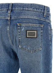 Dolce & Gabbana Blue Cotton Straight-Leg Jeans - IT56 | XL
