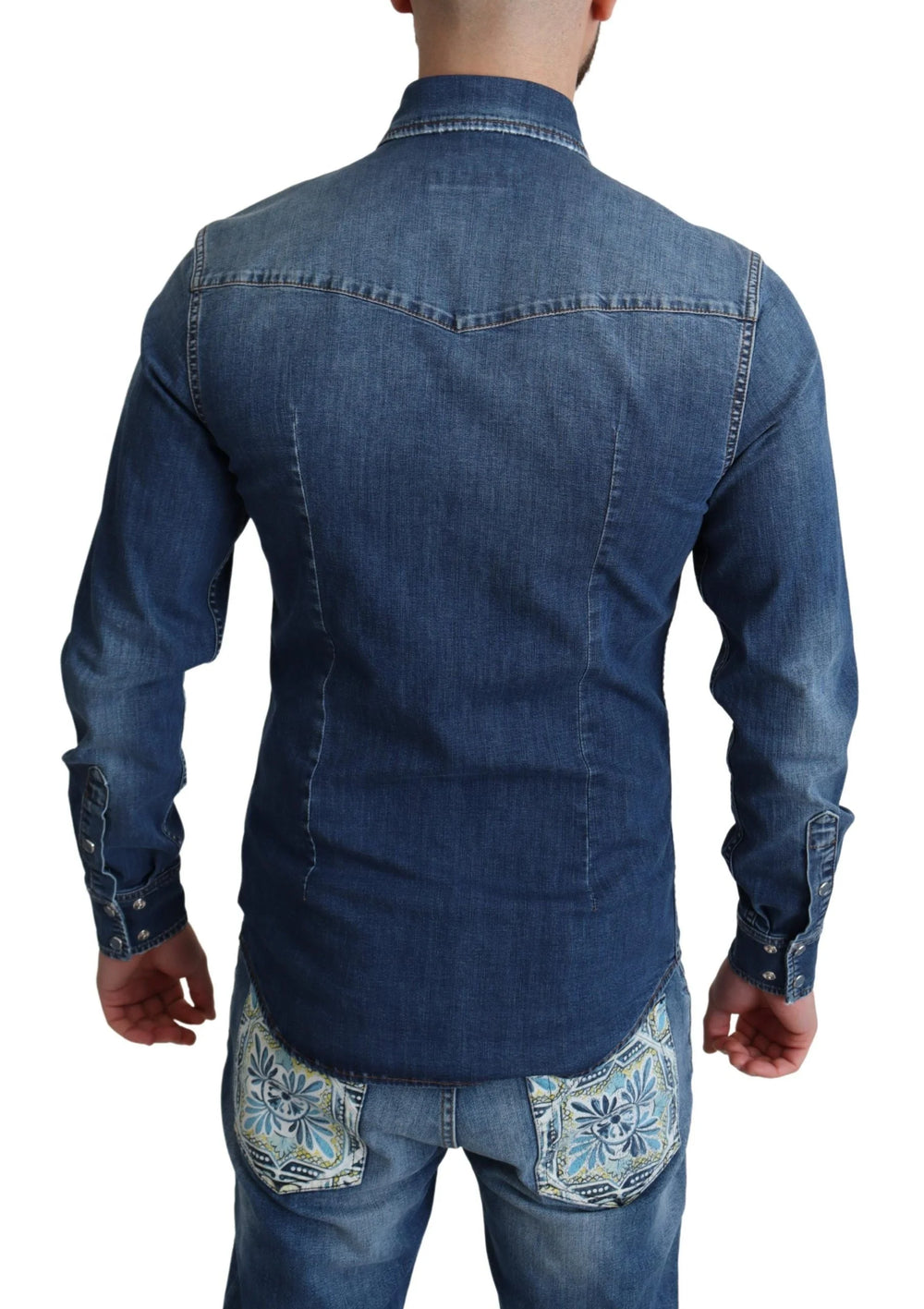 Dolce & Gabbana Blue Cotton Stretch Long Sleeves Denim Shirt - IT38 | XS - Shirts