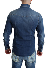 Dolce & Gabbana Blue Cotton Stretch Long Sleeves Denim Shirt - IT38 | XS - Shirts