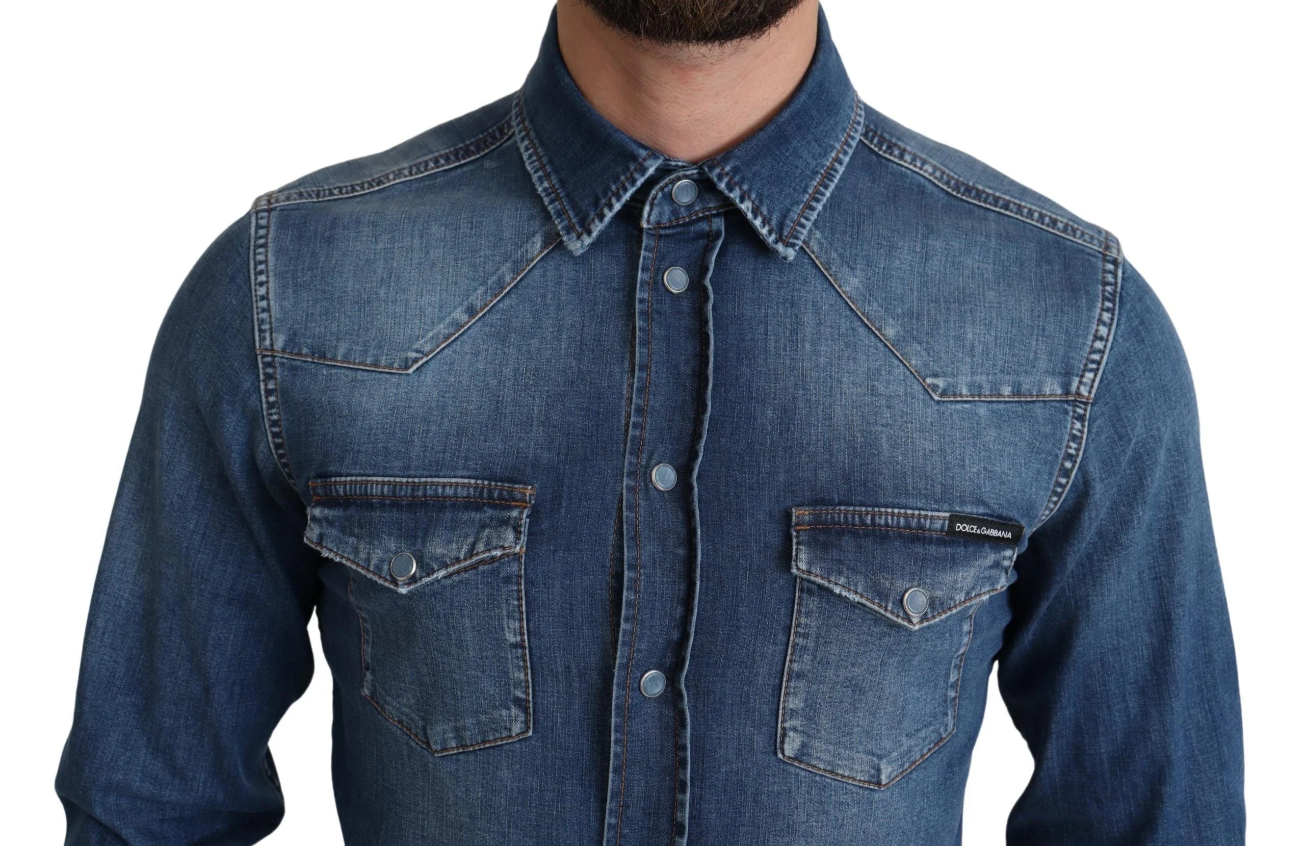 Dolce & Gabbana Blue Cotton Stretch Long Sleeves Denim Shirt - IT38 | XS - Shirts