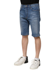 Dolce & Gabbana Blue Cotton Stretch Men Denim Bermuda Shorts - IT44 | XS