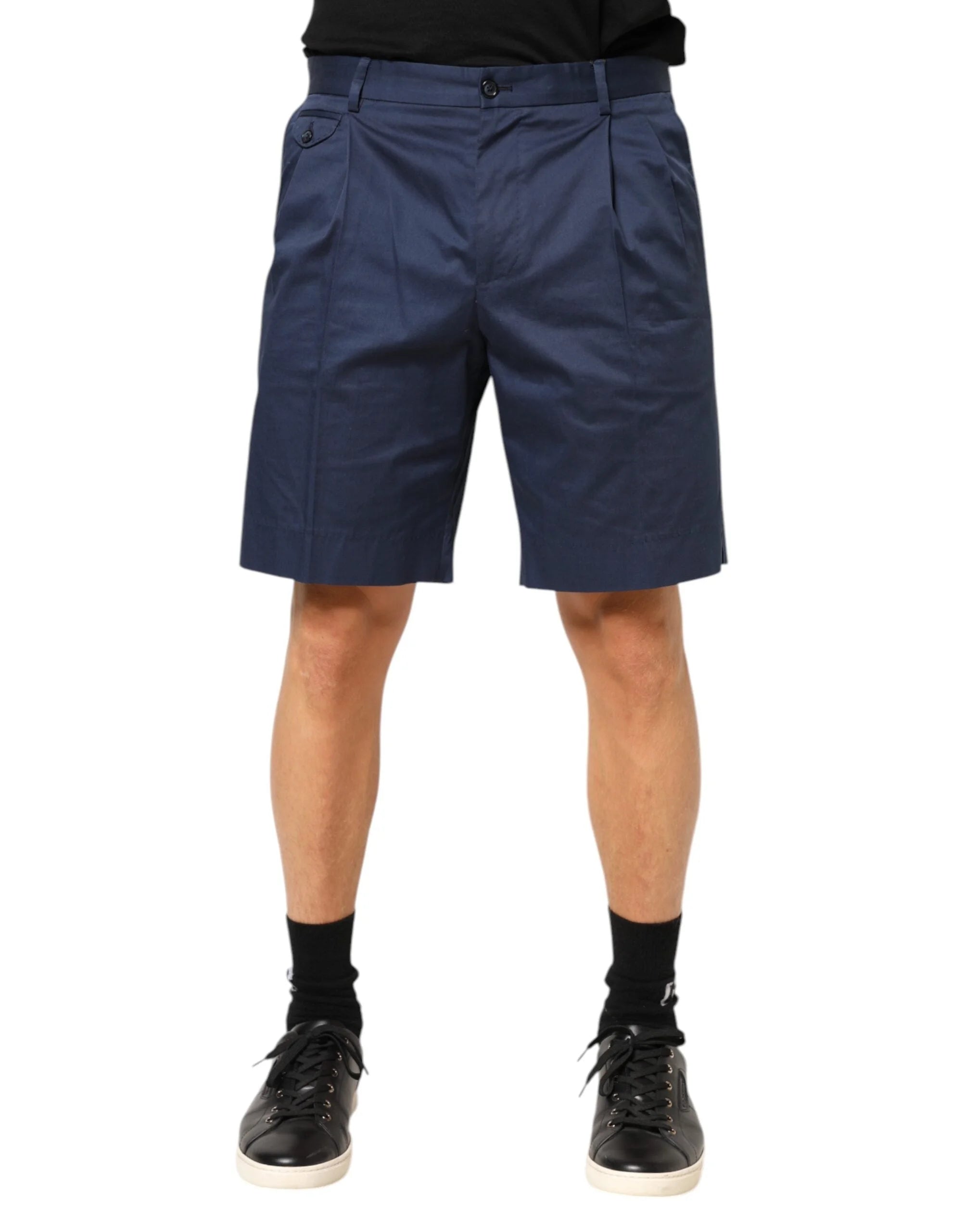 Dolce & Gabbana Blue Cotton Stretch Mid Waist Bermuda Shorts - Bermudas