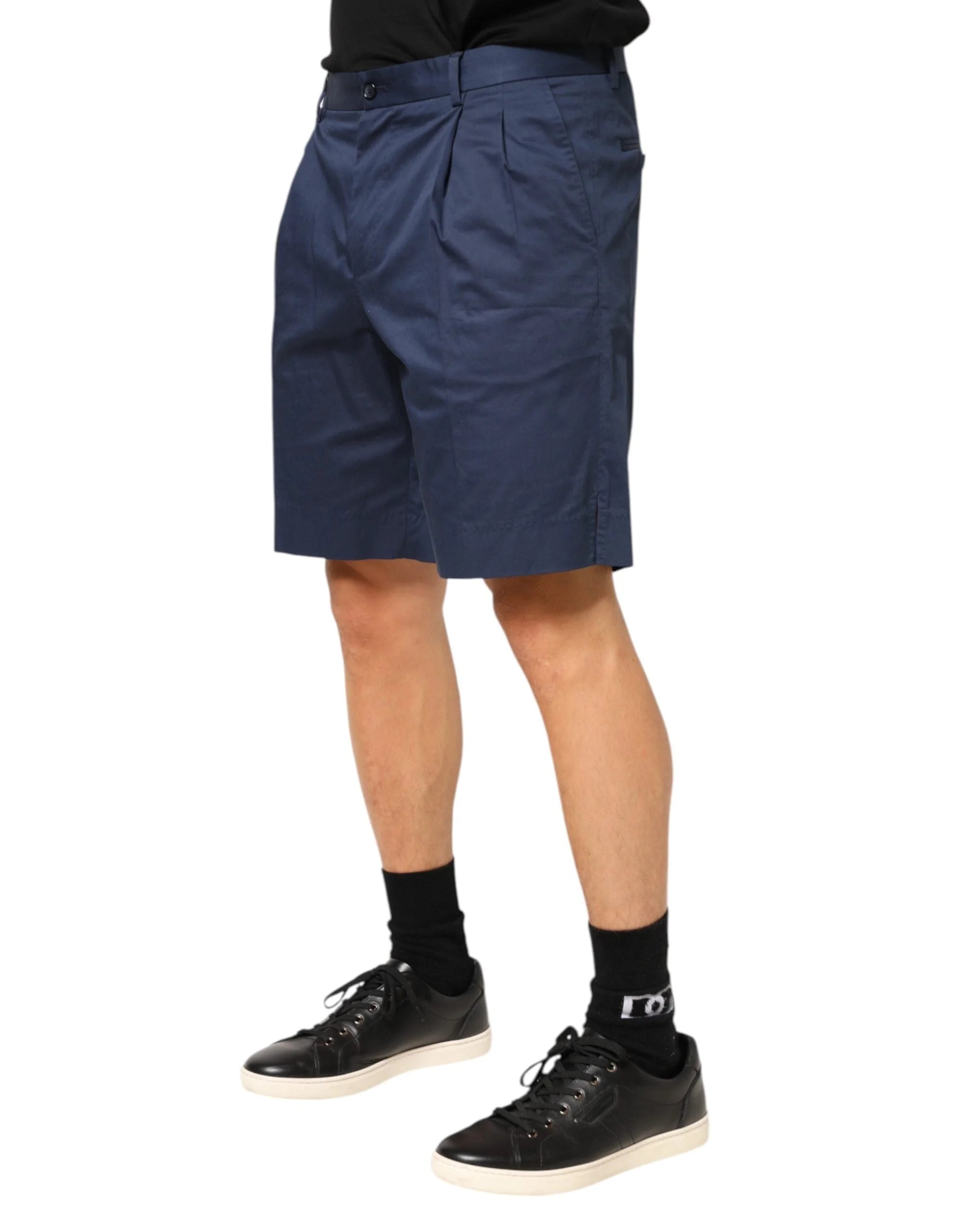 Dolce & Gabbana Blue Cotton Stretch Mid Waist Bermuda Shorts - Bermudas