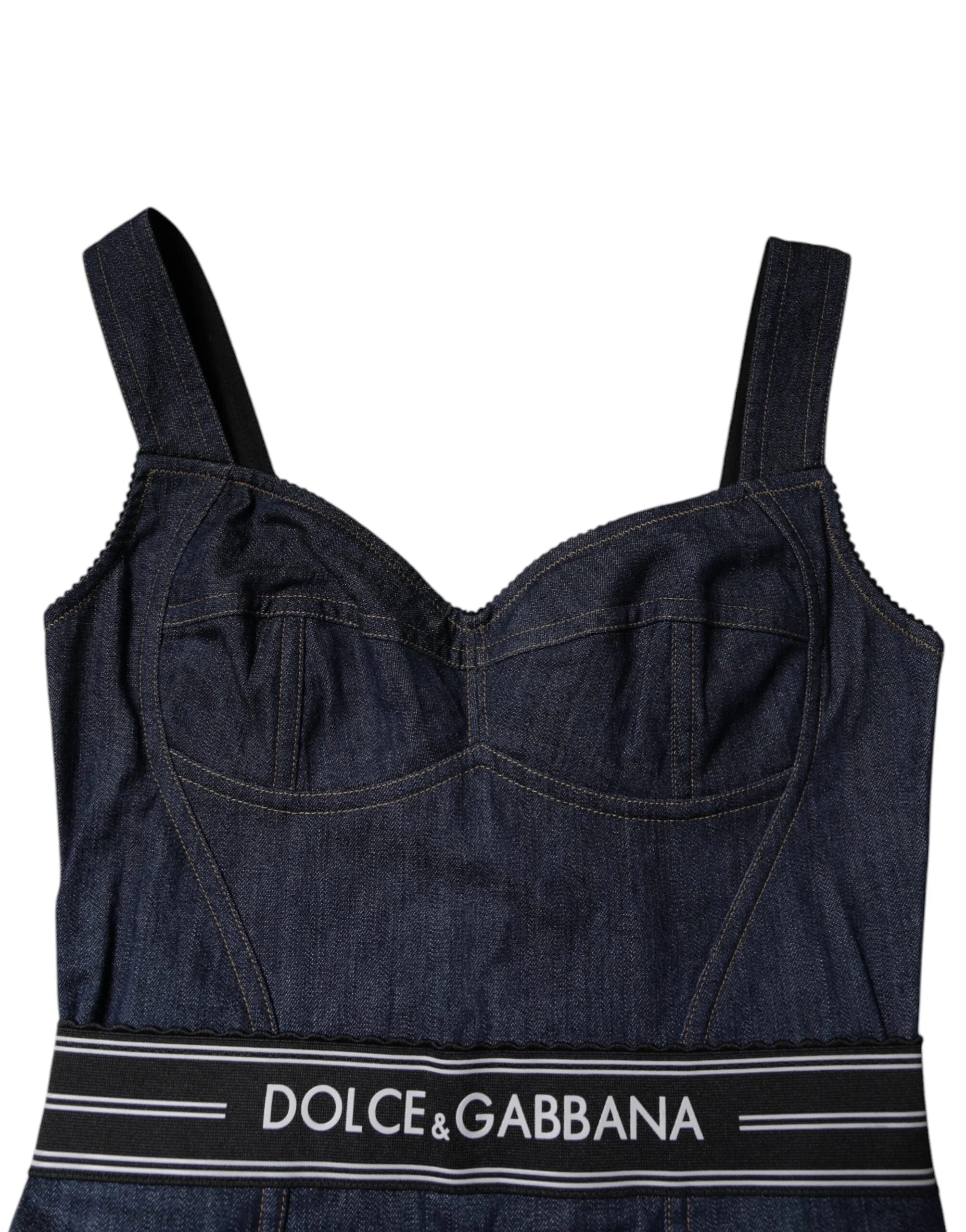 Dolce & Gabbana Blue Cotton Stretch Sleeveless Bodycon Denim Bodysuit - IT40|S - Bodysuits