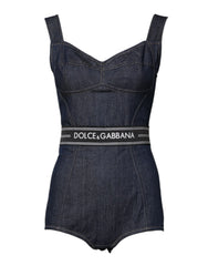 Dolce & Gabbana Blue Cotton Stretch Sleeveless Bodycon Denim Bodysuit - IT40|S - Bodysuits