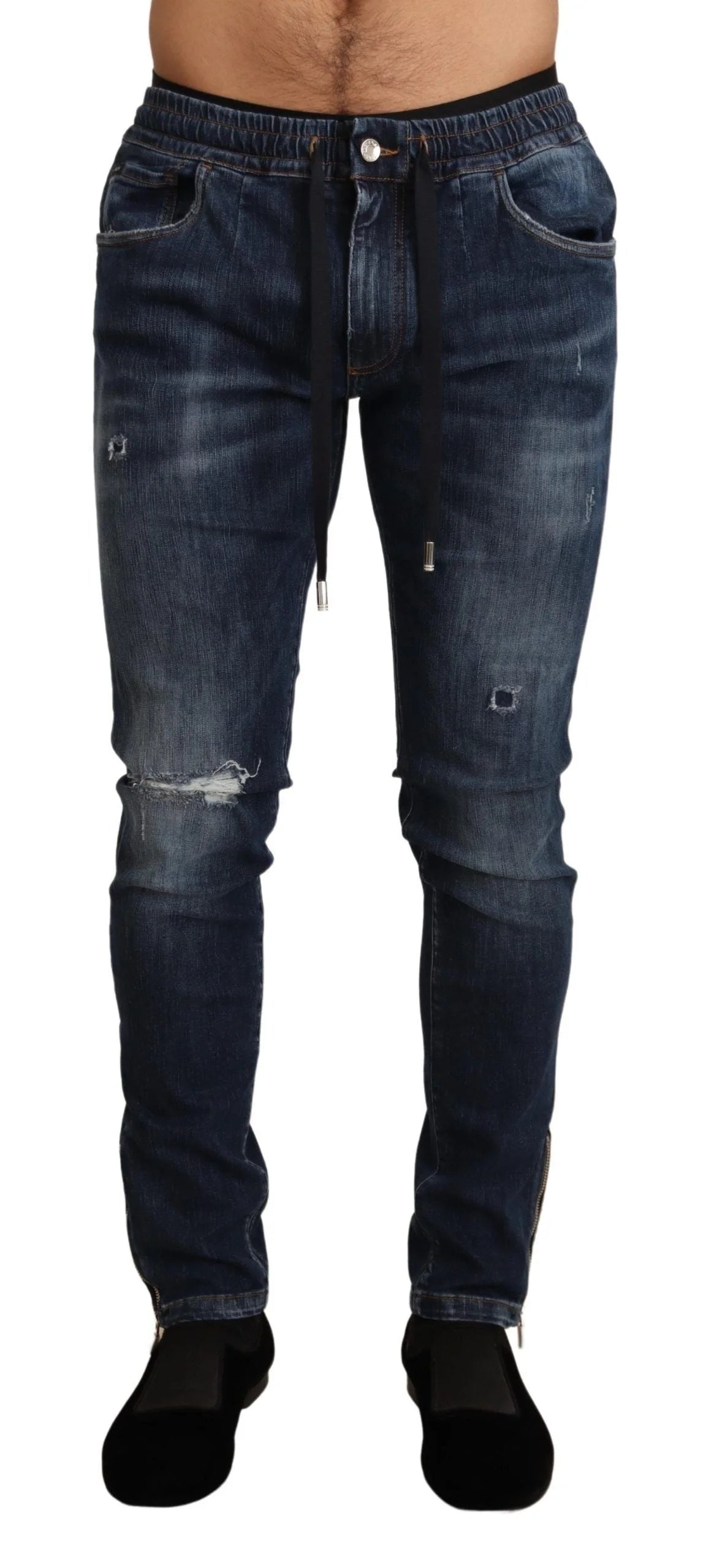 Dolce & Gabbana Blue Cotton Stretch Tattered Denim Jeans - IT44 | XS - Jeans