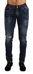 Dolce & Gabbana Blue Cotton Stretch Tattered Denim Jeans - IT44 | XS - Jeans