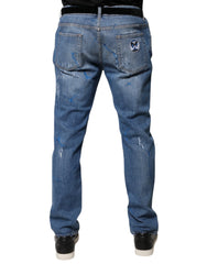 Dolce & Gabbana Blue Cotton Stretch Tattered Skinny Denim Jeans - Jeans