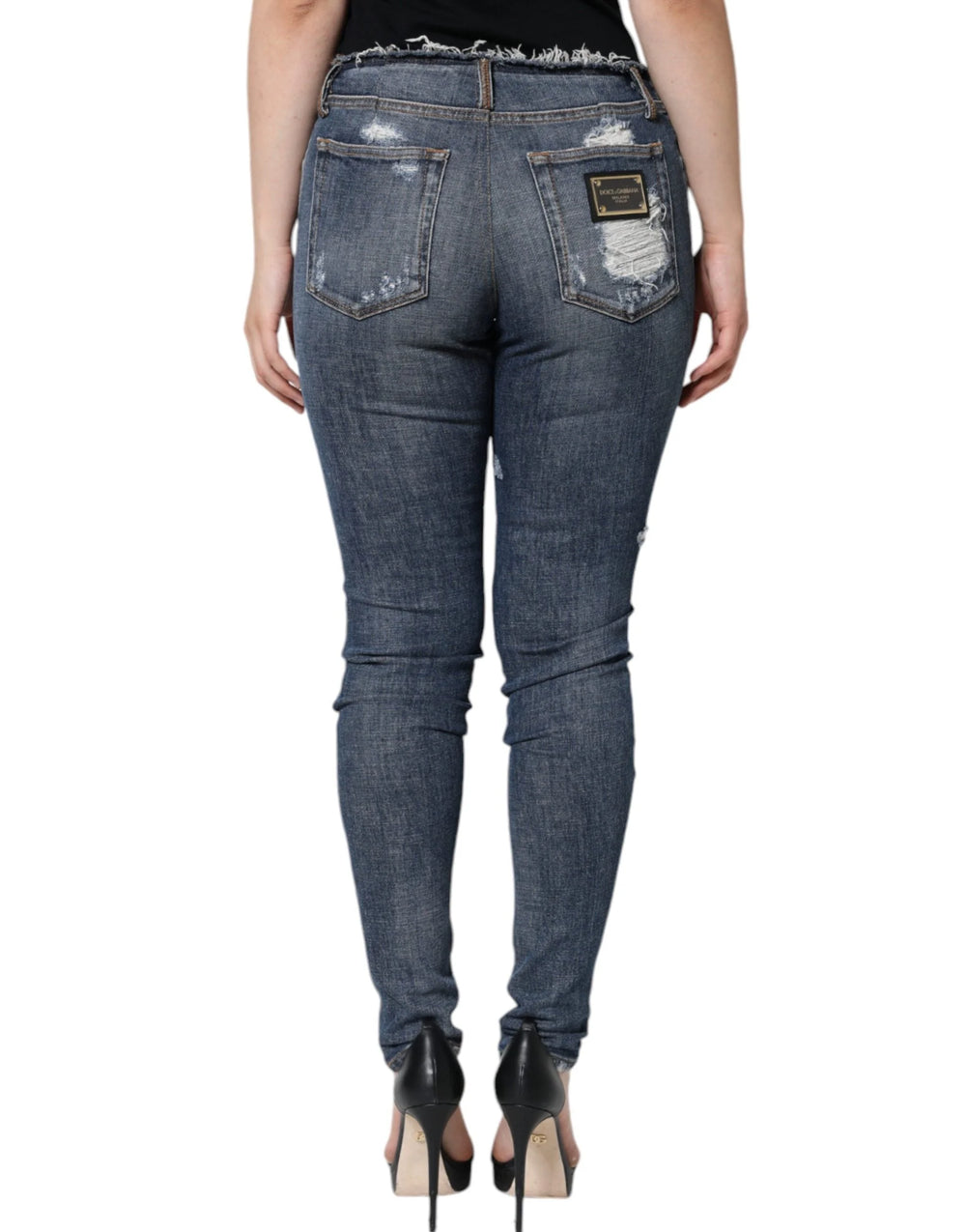 Dolce & Gabbana Blue Cotton Stretch Tattered Skinny Jeans - IT40|S - Jeans