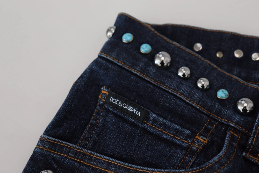 Dolce & Gabbana Blue Cotton Studded Low Waist Denim Jeans - IT48 | M - Jeans