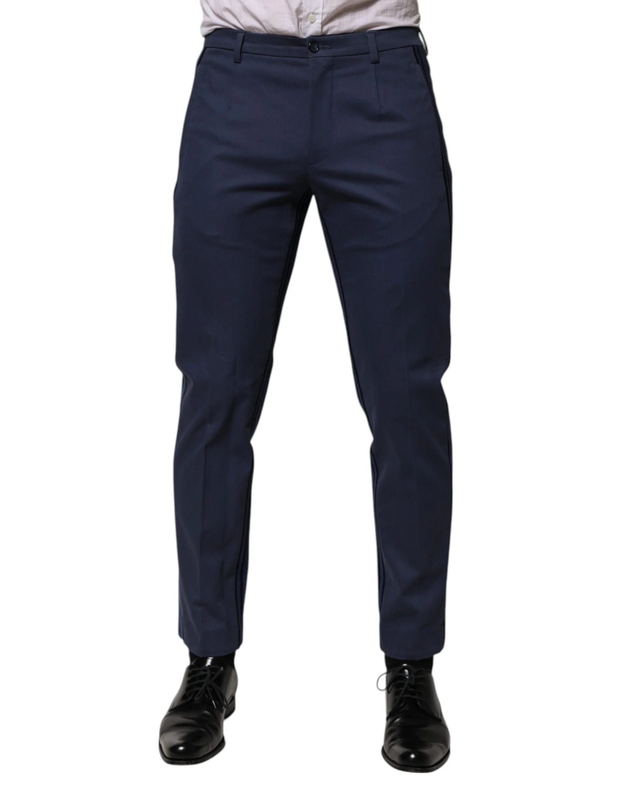 Dolce & Gabbana Blue Cotton Tapered Men Formal Trousers Pants - IT48 | M - Trousers