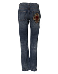 Dolce & Gabbana Blue Cotton Tattered Boyfriend Denim Jeans - IT38 | XS - Jeans