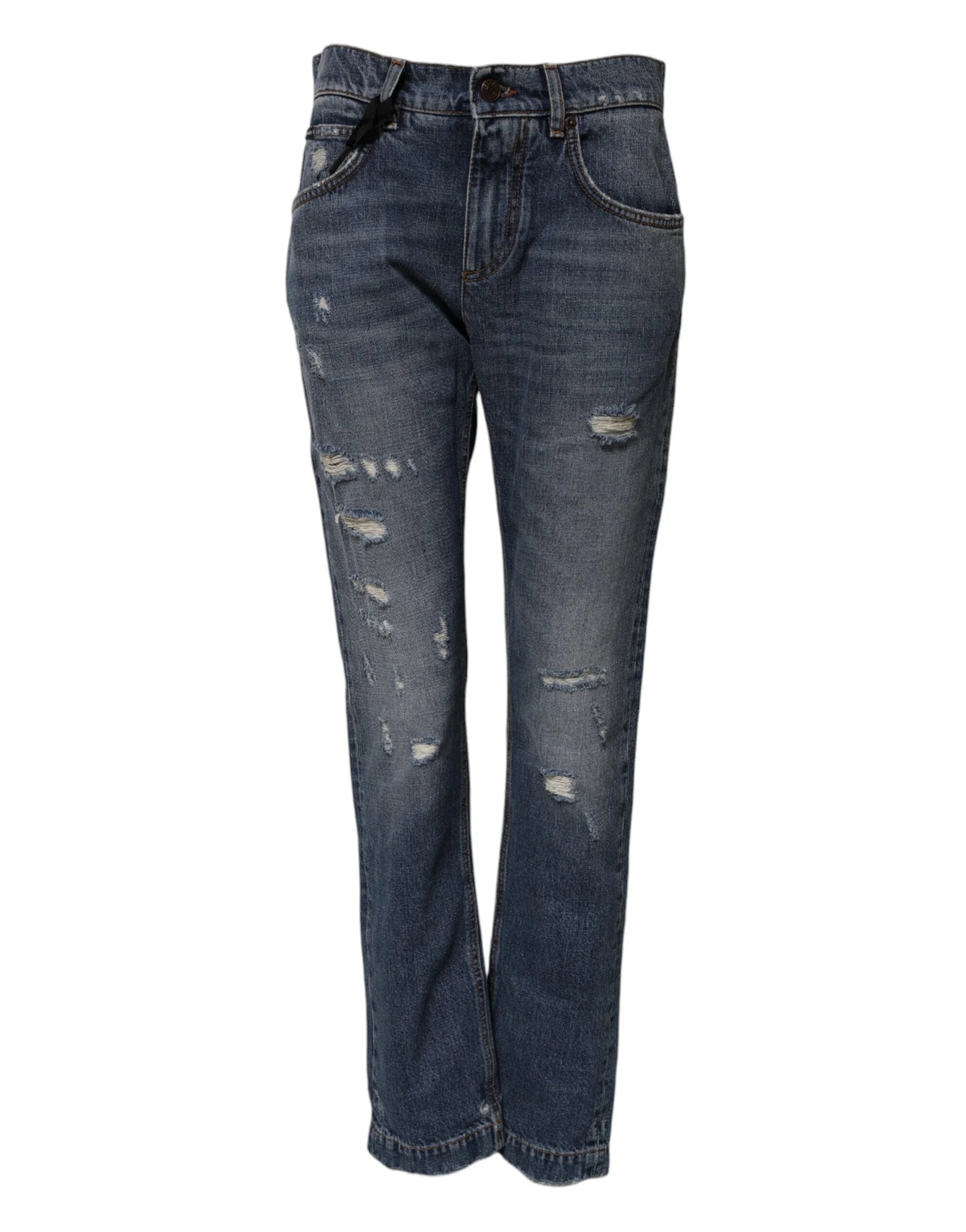 Dolce & Gabbana Blue Cotton Tattered Boyfriend Denim Jeans - IT38 | XS - Jeans