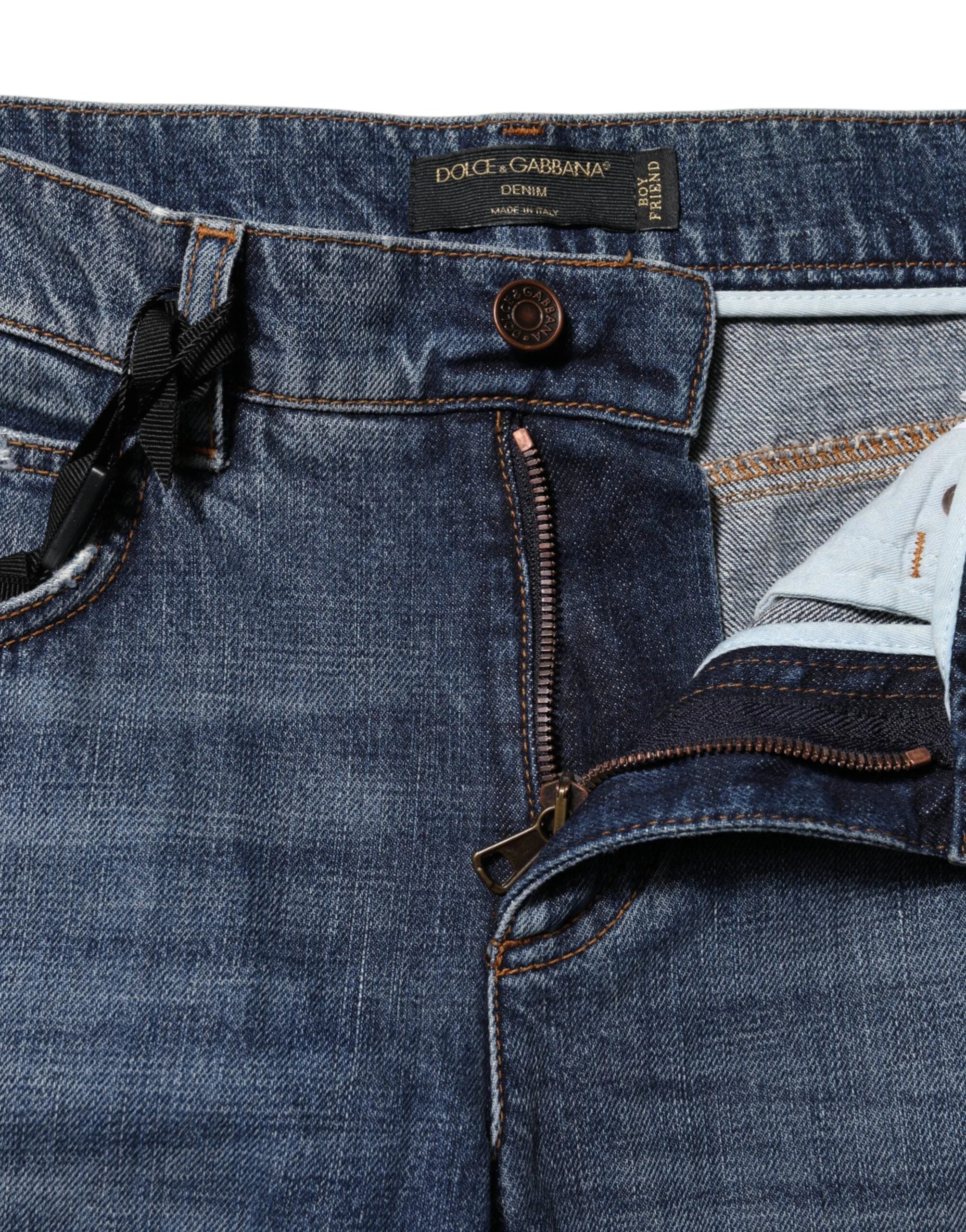 Dolce & Gabbana Blue Cotton Tattered Boyfriend Denim Jeans - IT38 | XS