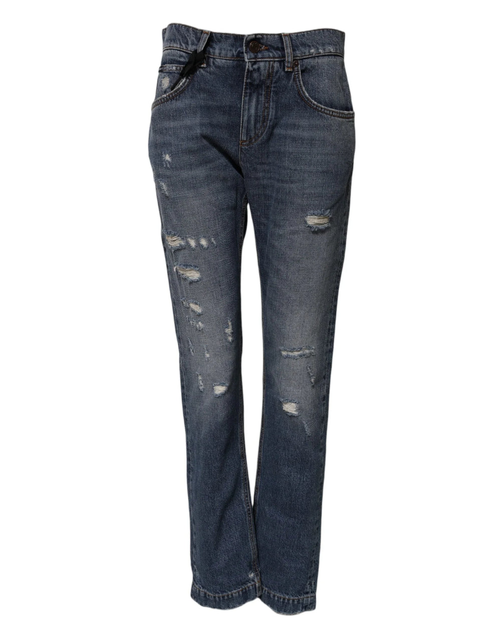Dolce & Gabbana Blue Cotton Tattered Boyfriend Denim Jeans - IT38 | XS - Jeans