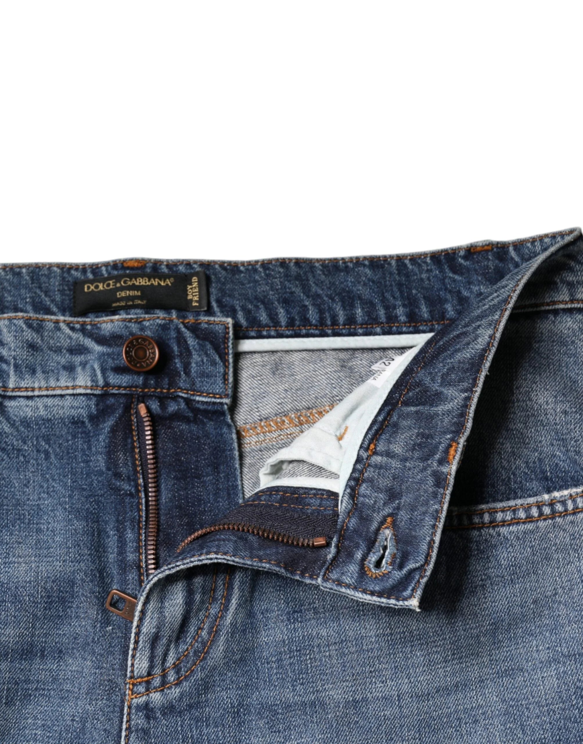 Dolce & Gabbana Blue Cotton Tattered Boyfriend Denim Jeans - IT42|M - Jeans
