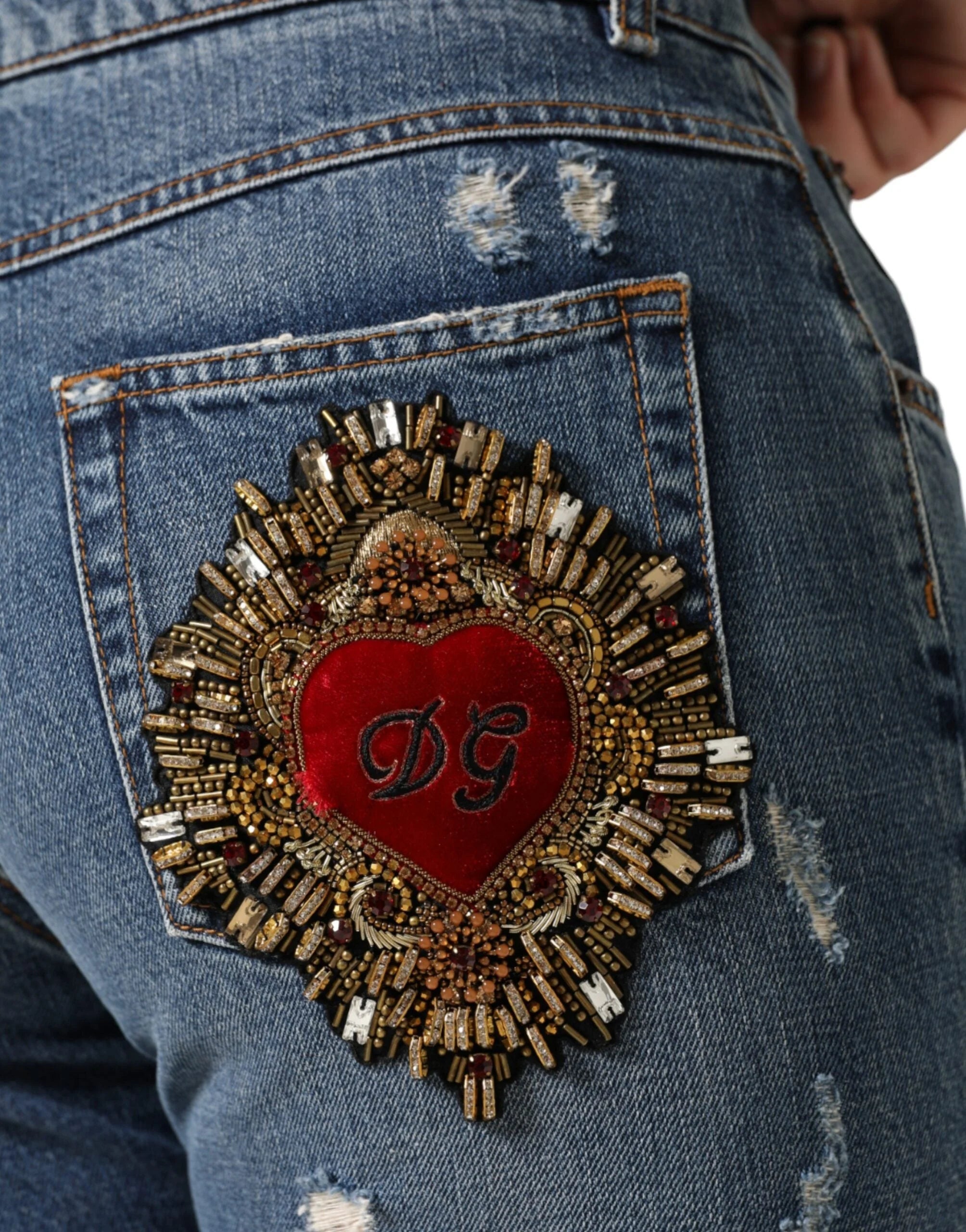 Dolce & Gabbana Blue Cotton Tattered Boyfriend Denim Jeans - IT42|M - Jeans