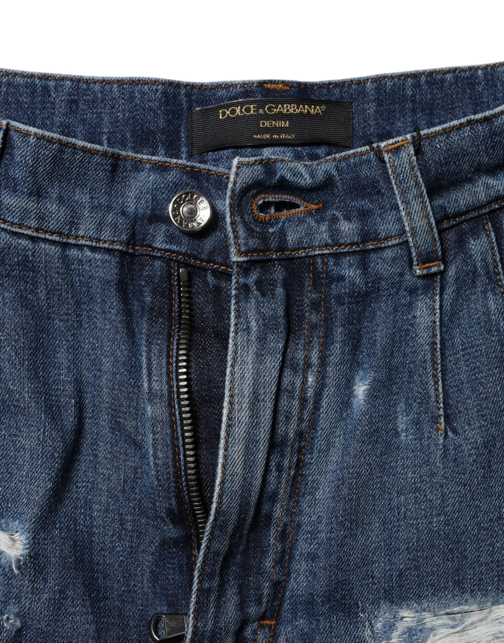 Dolce & Gabbana Blue Cotton Tattered Denim Bermuda Shorts - IT40|S - Bermudas
