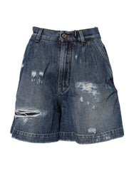 Dolce & Gabbana Blue Cotton Tattered Denim Bermuda Shorts - IT40|S - Bermudas