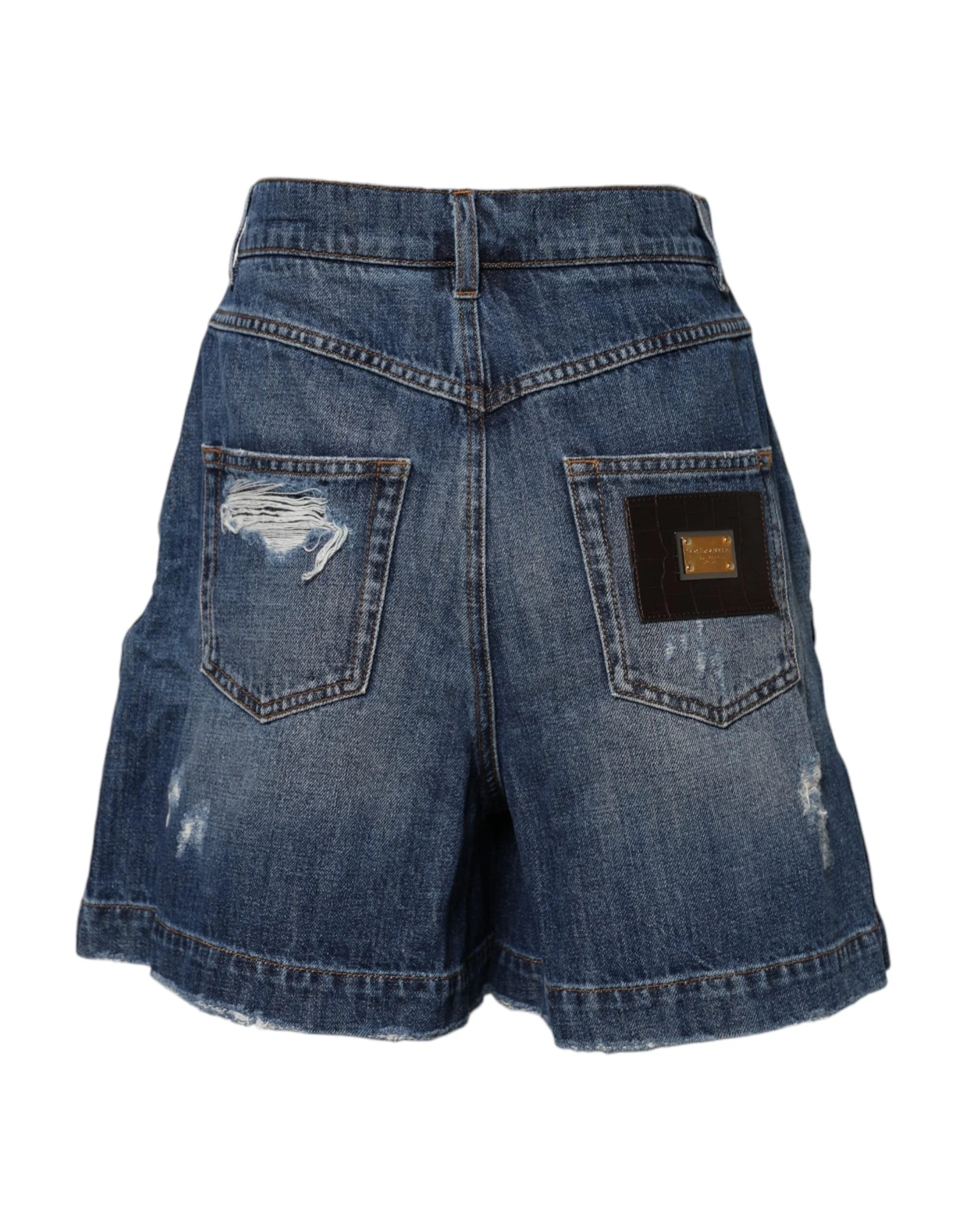 Dolce & Gabbana Blue Cotton Tattered Denim Bermuda Shorts - IT40|S - Bermudas