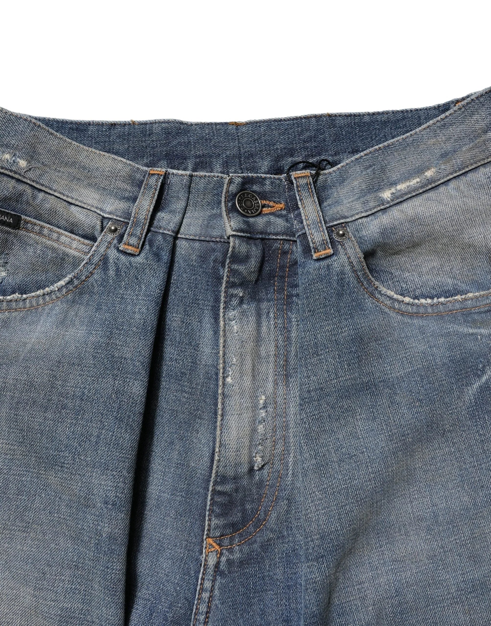 Dolce & Gabbana Blue Cotton Tattered Men Denim Jeans - IT46 | S - Jeans