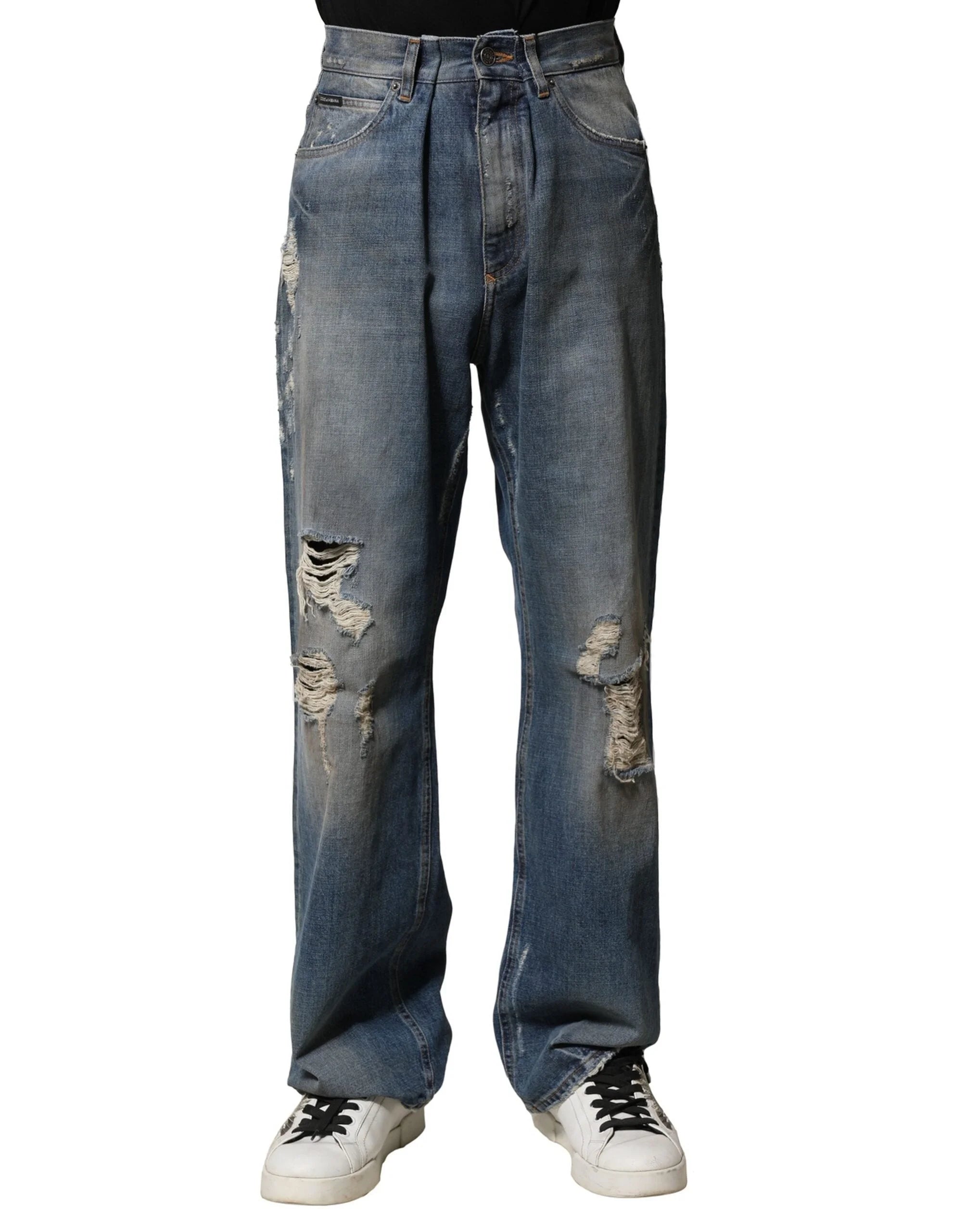 Dolce & Gabbana Blue Cotton Tattered Men Denim Jeans - IT46 | S - Jeans