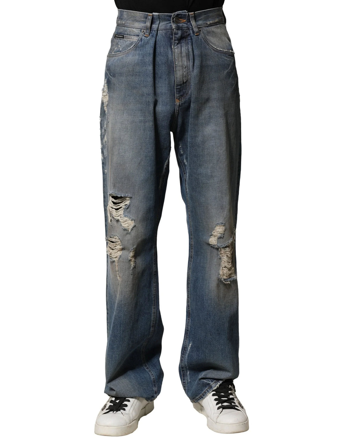 Dolce & Gabbana Blue Cotton Tattered Men Denim Jeans - IT46 | S - Jeans