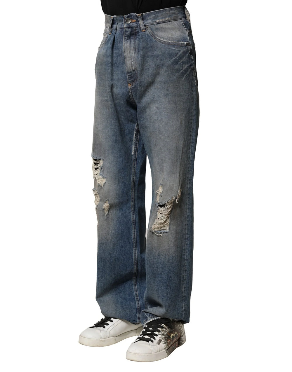 Dolce & Gabbana Blue Cotton Tattered Men Denim Jeans - IT46 | S - Jeans