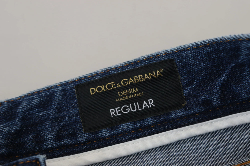 Dolce & Gabbana Blue Cotton Tattered Men Denim Jeans - IT48 | M - Jeans