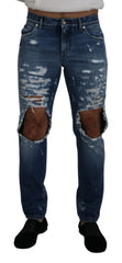 Dolce & Gabbana Blue Cotton Tattered Men Denim Jeans - IT48 | M - Jeans