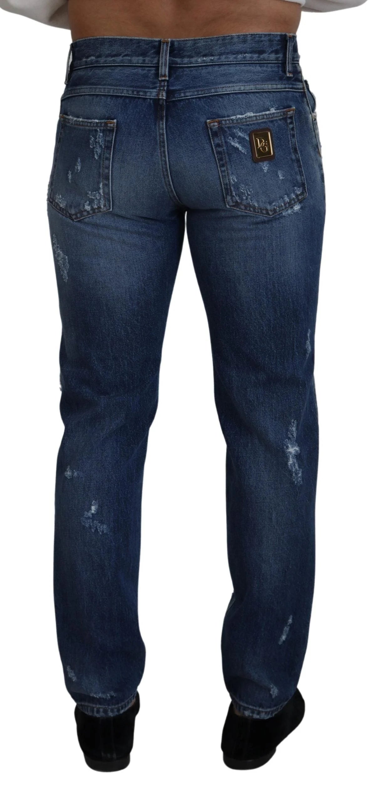 Dolce & Gabbana Blue Cotton Tattered Men Denim Jeans - IT48 | M - Jeans