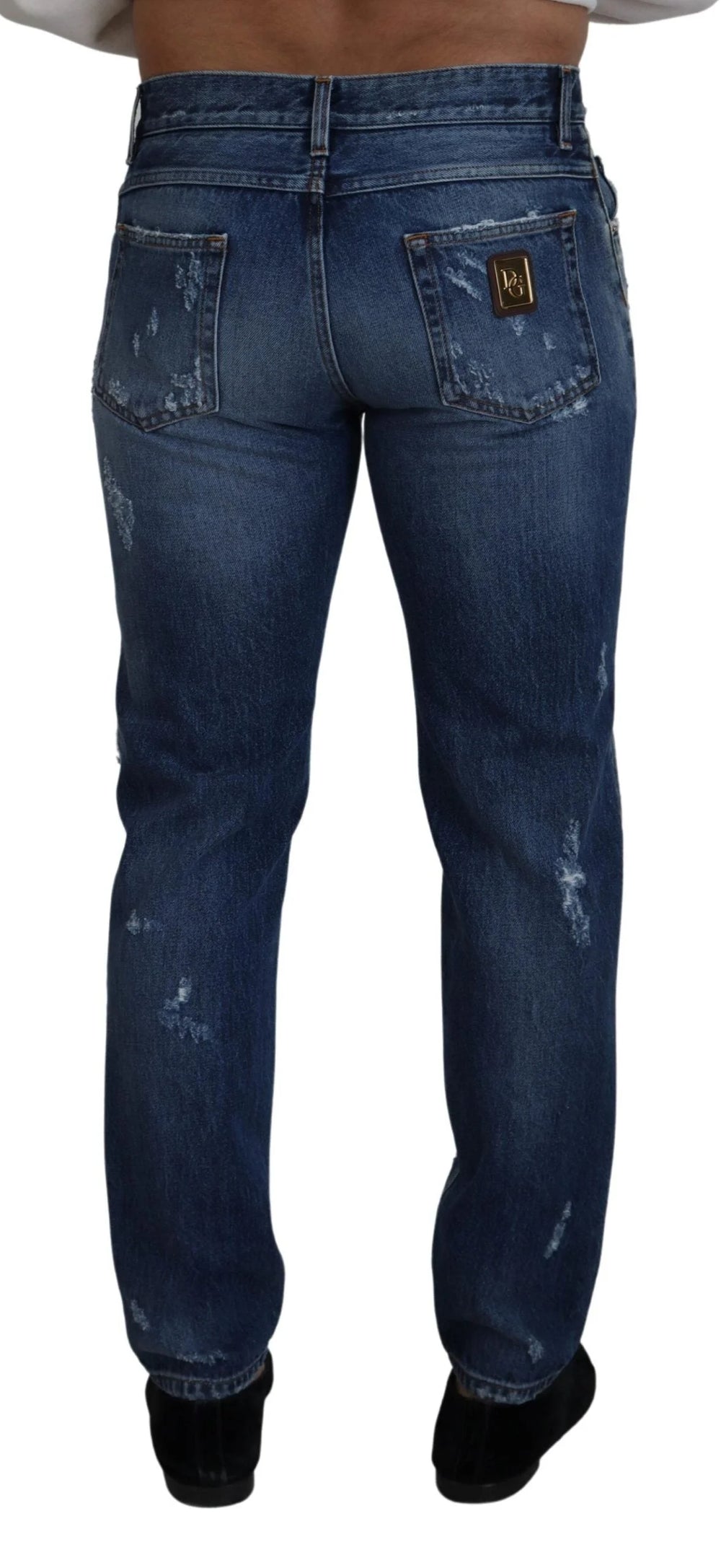 Dolce & Gabbana Blue Cotton Tattered Men Denim Jeans - IT48 | M - Jeans