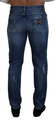 Dolce & Gabbana Blue Cotton Tattered Men Denim Jeans - IT48 | M - Jeans
