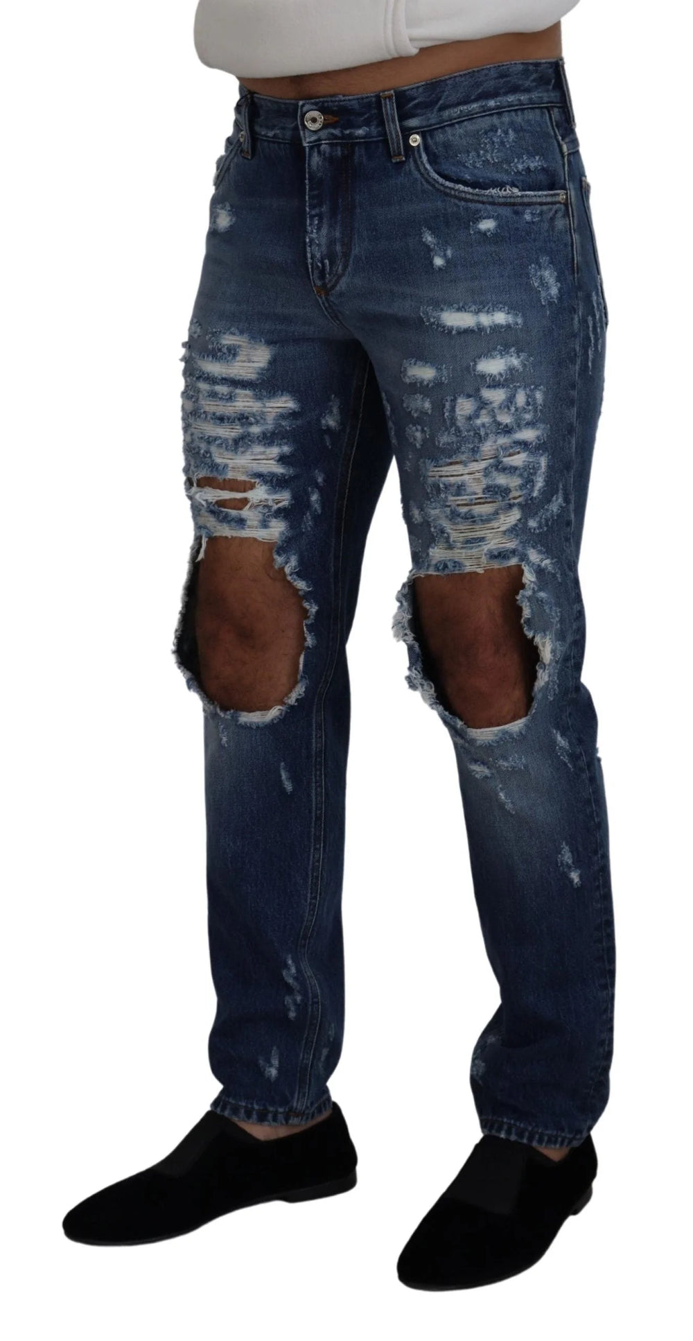 Dolce & Gabbana Blue Cotton Tattered Men Denim Jeans - IT48 | M - Jeans