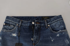 Dolce & Gabbana Blue Cotton Tattered Men Denim Jeans - IT48 | M - Jeans