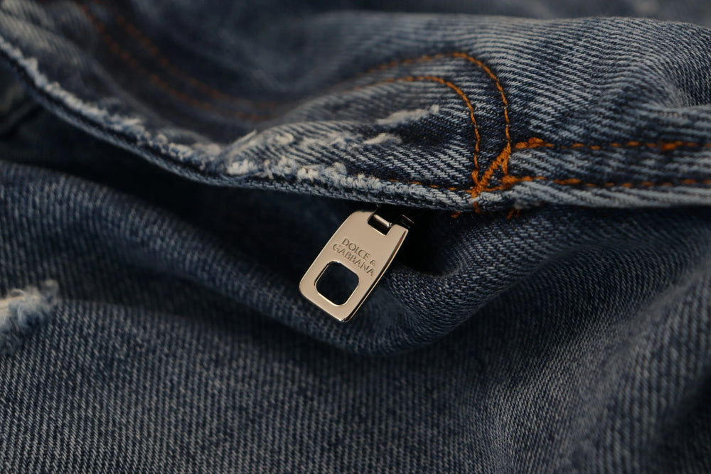 Dolce & Gabbana Blue Cotton Tattered Men Denim Jeans - IT48 | M - Jeans