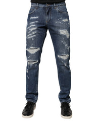 Dolce & Gabbana Blue Cotton Tattered Skinny Denim Jeans - IT46 | S - Jeans