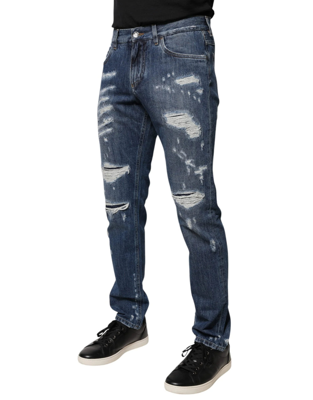 Dolce & Gabbana Blue Cotton Tattered Skinny Denim Jeans - IT46 | S - Jeans
