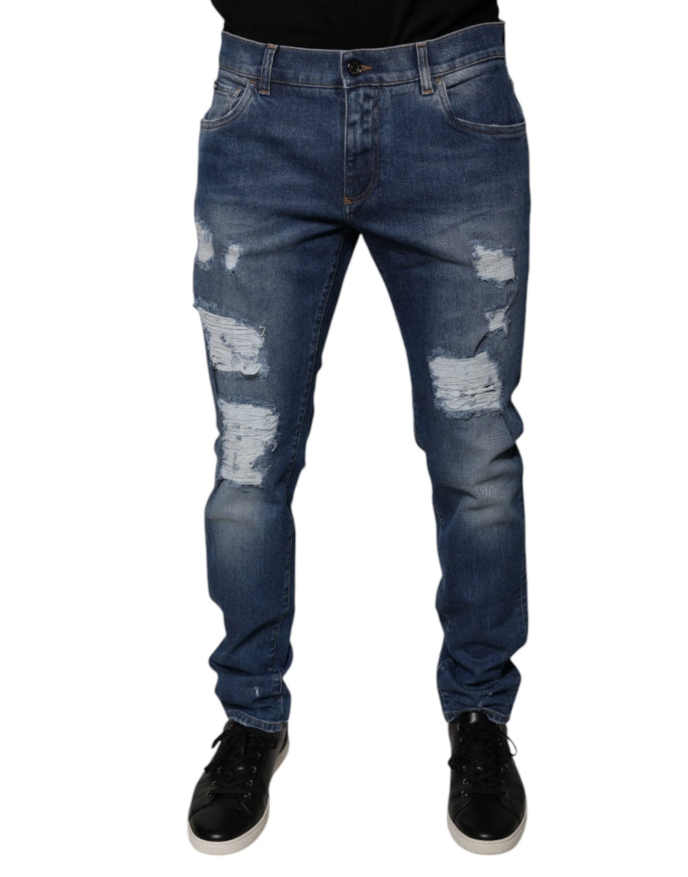 Dolce & Gabbana Blue Cotton Tattered Skinny Denim Jeans - IT52 | XL - Jeans