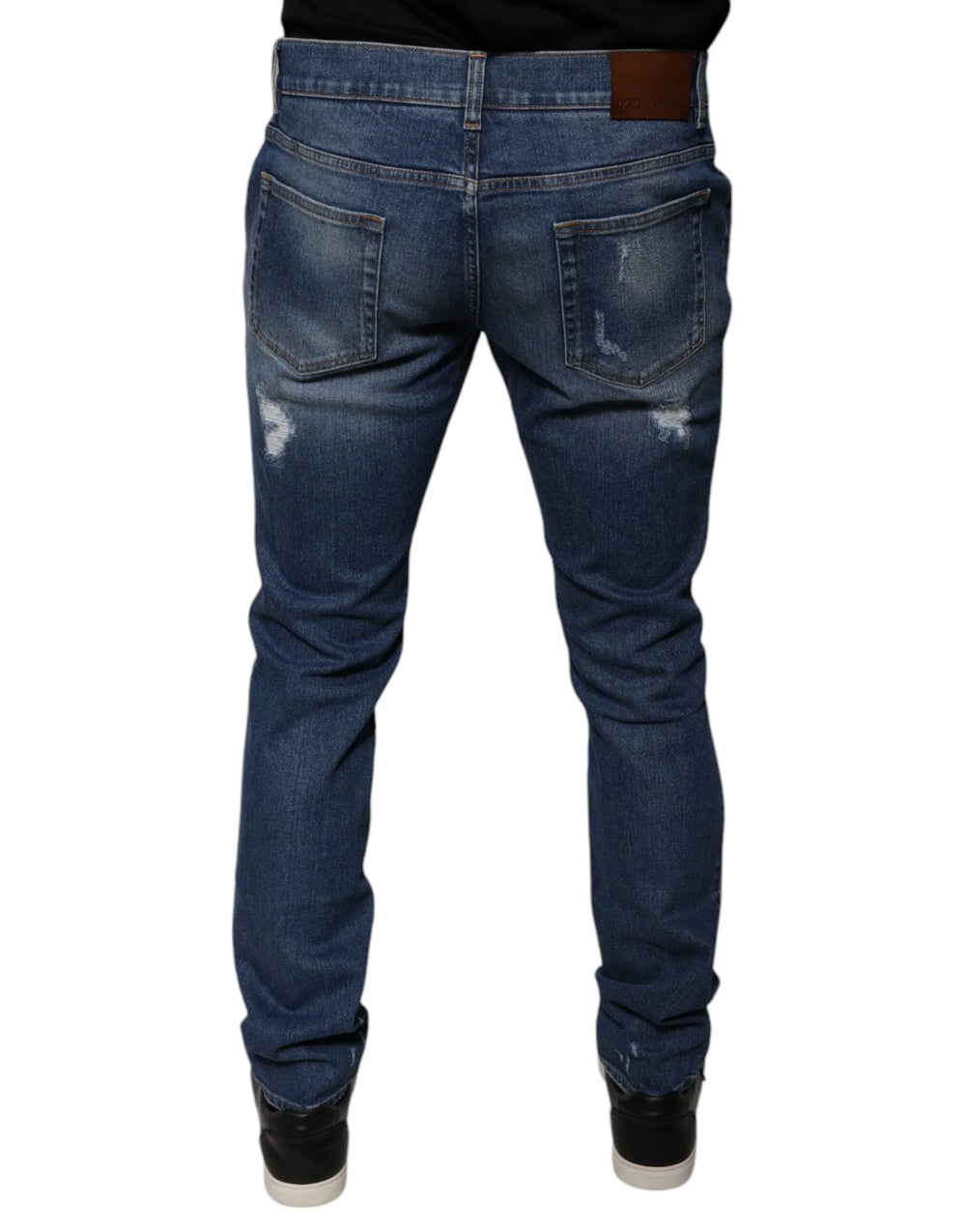 Dolce & Gabbana Blue Cotton Tattered Skinny Denim Jeans - IT52 | XL - Jeans
