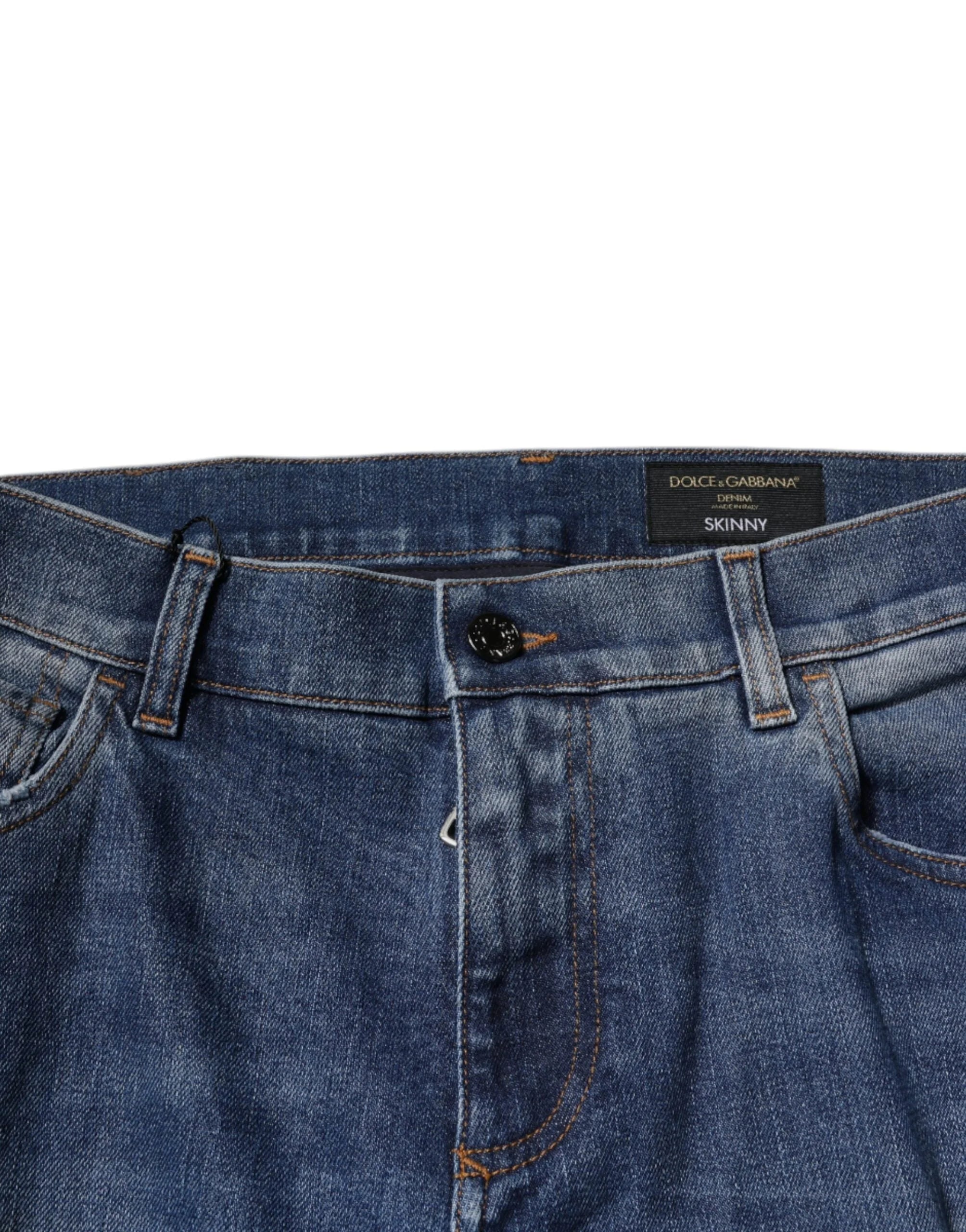 Dolce & Gabbana Blue Cotton Tattered Skinny Denim Jeans - IT52 | XL - Jeans