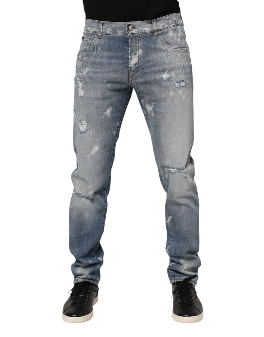 Dolce & Gabbana Blue Cotton Tattered Slim Fit Men Denim Jeans - IT50 | L - Jeans