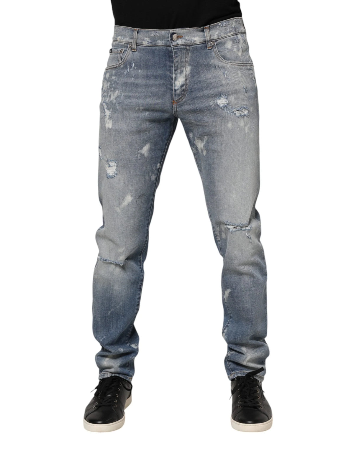 Dolce & Gabbana Blue Cotton Tattered Slim Fit Men Denim Jeans - IT50 | L - Jeans