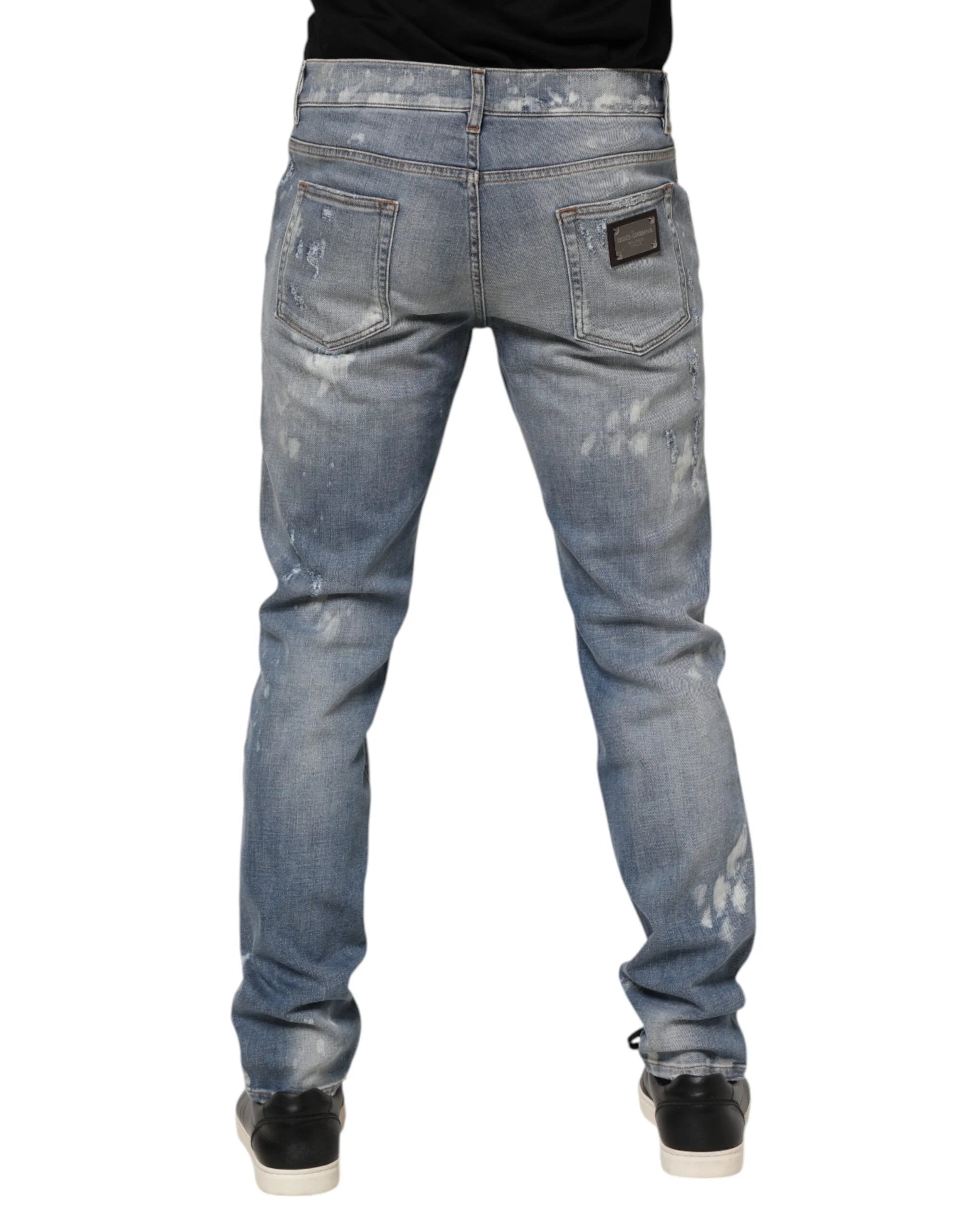 Dolce & Gabbana Blue Cotton Tattered Slim Fit Men Denim Jeans - IT50 | L - Jeans