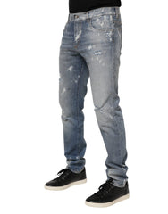 Dolce & Gabbana Blue Cotton Tattered Slim Fit Men Denim Jeans - IT50 | L - Jeans