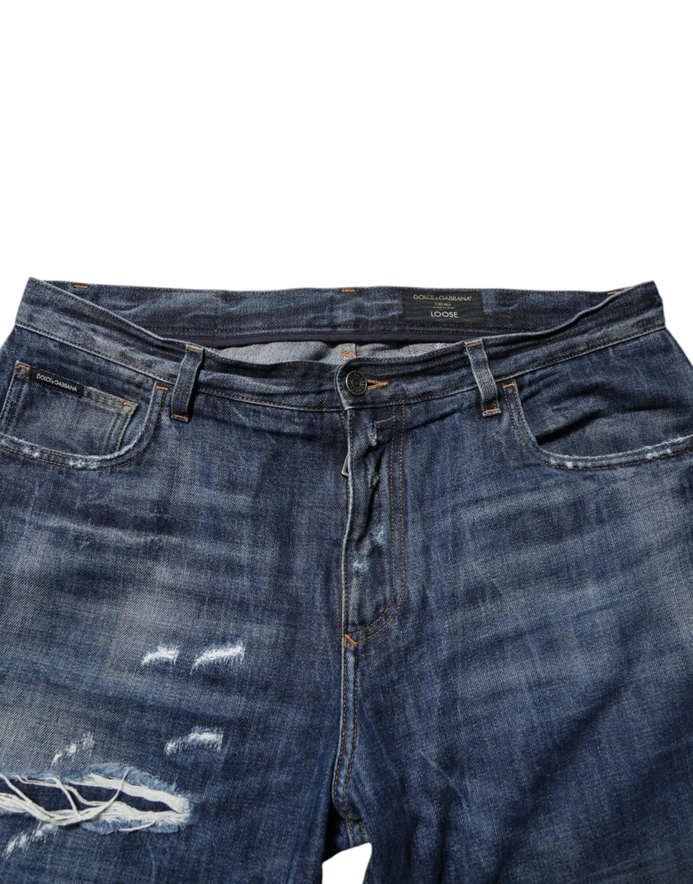 Dolce & Gabbana Blue Cotton Tattered Tapered Men Denim Jeans - IT50 | L - Jeans