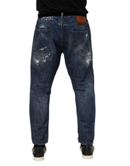 Dolce & Gabbana Blue Cotton Tattered Tapered Men Denim Jeans - IT50 | L