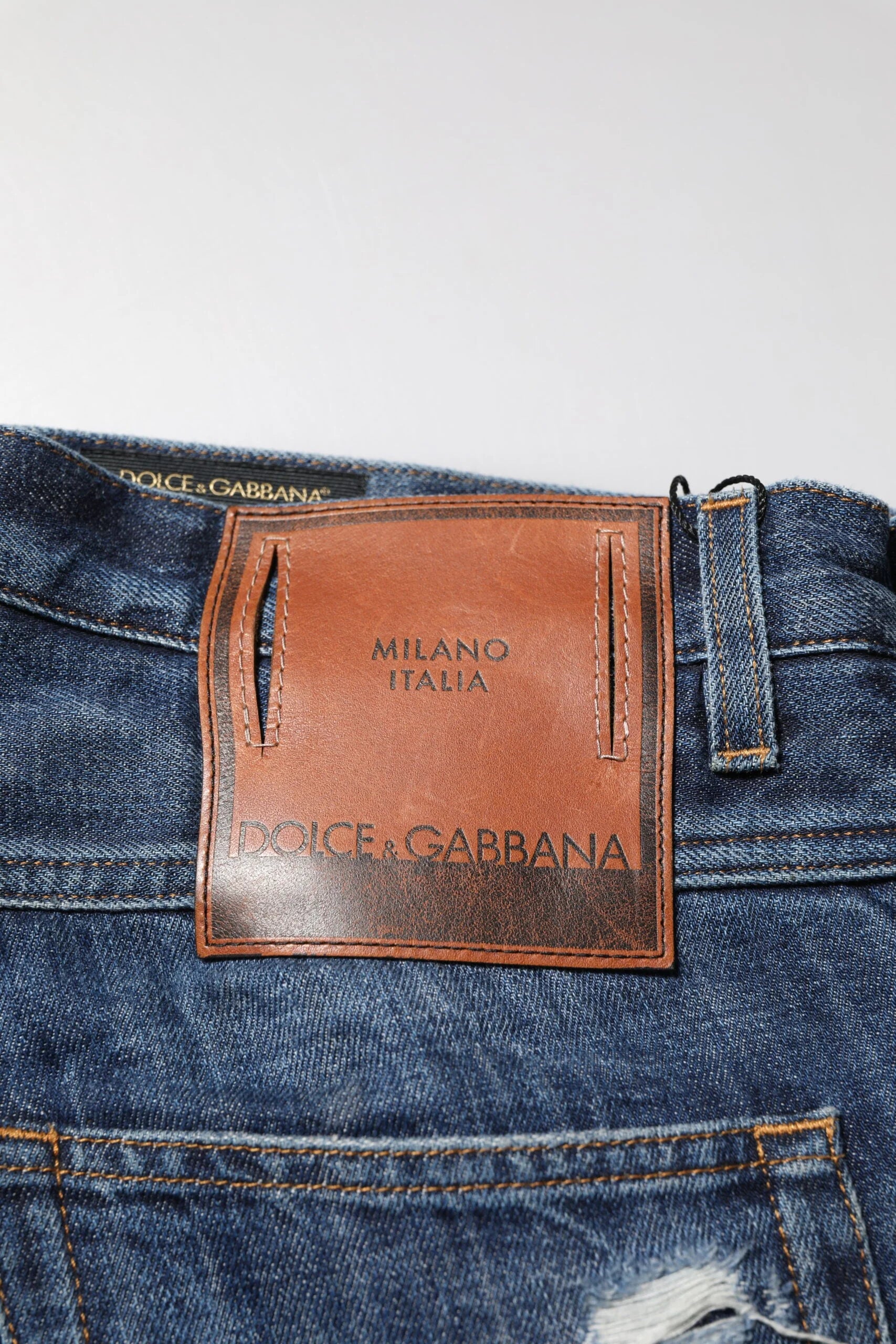 Dolce & Gabbana Blue Cotton Tattered Tapered Men Denim Jeans - IT50 | L
