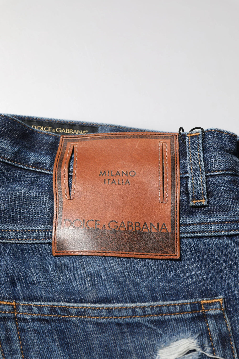 Dolce & Gabbana Blue Cotton Tattered Tapered Men Denim Jeans - IT50 | L - Jeans