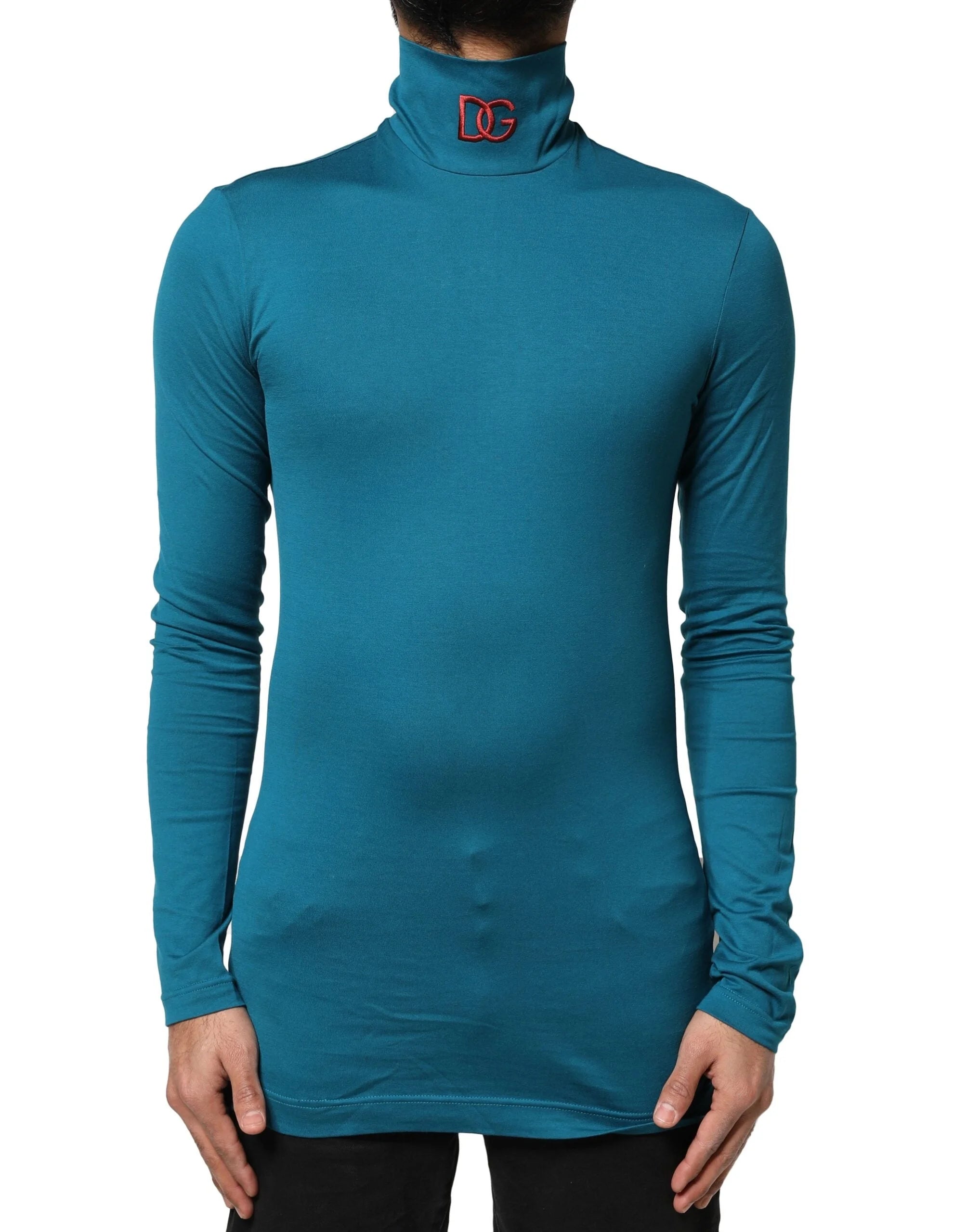 Dolce & Gabbana Blue Cotton Turtleneck Long Sleeves Sweater - IT44 | XS - Sweaters